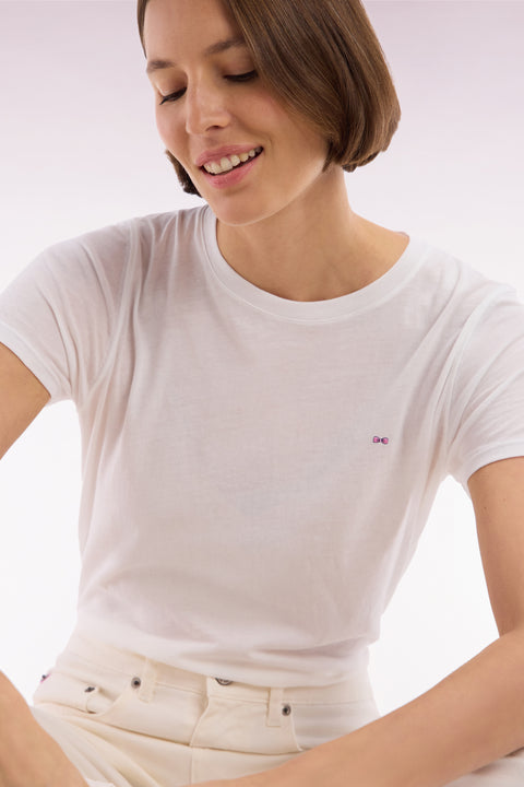 T-shirt à col rond en jersey de coton Pima léger blanc coupe droite - Image 3