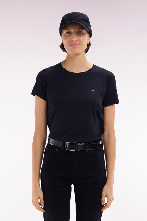 T-shirt à col rond en jersey de coton Pima léger noir coupe droite - Image 1