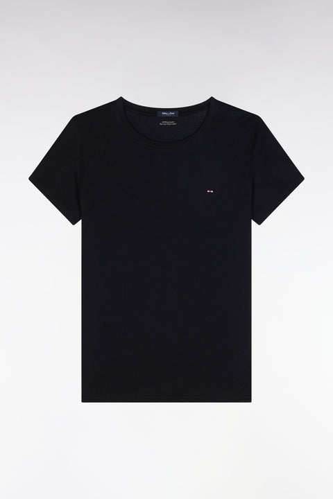 T-shirt à col rond en jersey de coton Pima léger noir coupe droite - Image 2