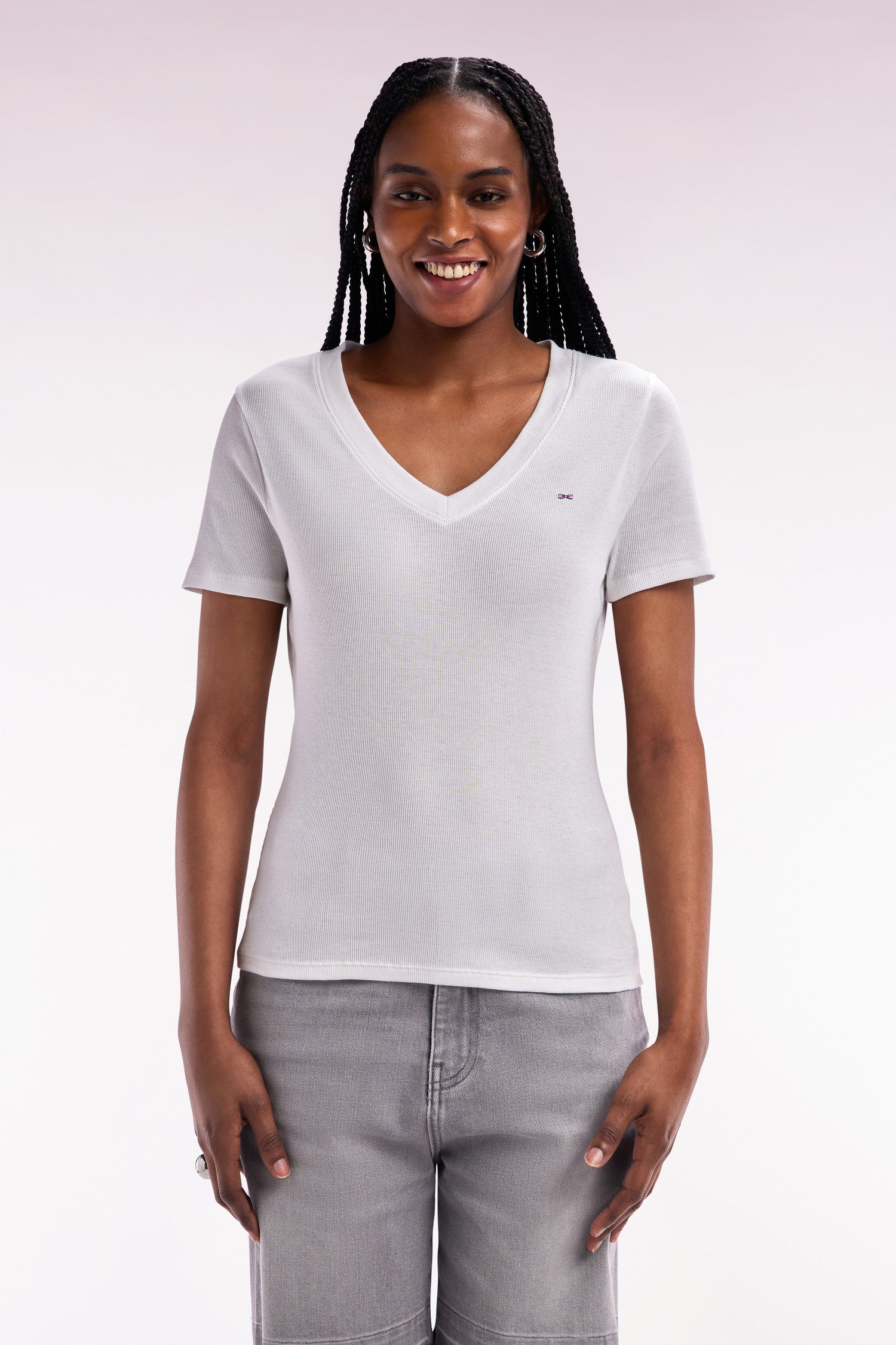 T-shirt en coton Pima côtelé blanc coupe ajustée