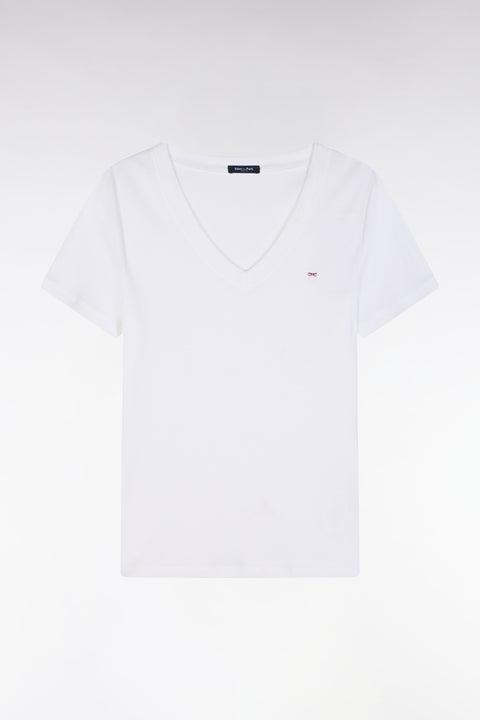 T-shirt en coton Pima côtelé blanc coupe ajustée - Image 2