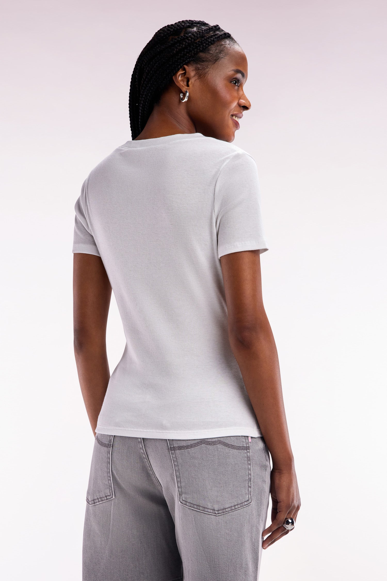 T-shirt en coton Pima côtelé blanc coupe ajustée