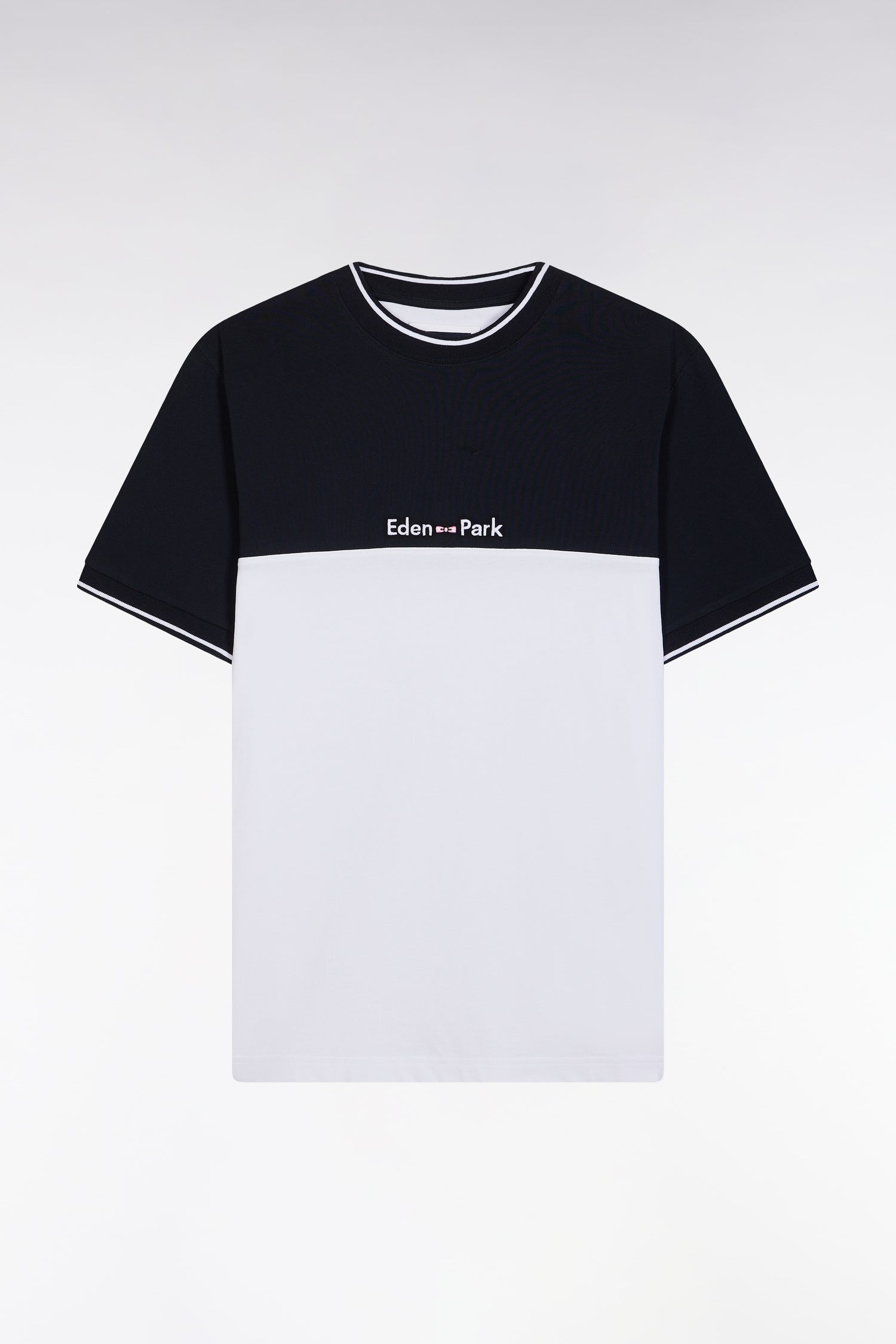T-shirt brodé en coton bicolore blanc coupe droite