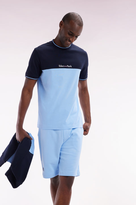 Straight-fit two-tone sky blue embroidered cotton T-shirt - Image 3
