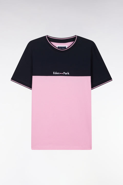 Straight-fit two-tone pink embroidered cotton T-shirt - Image 2