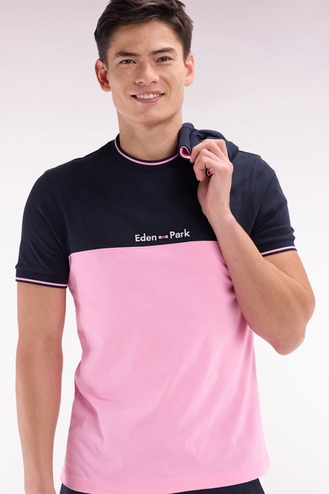 Straight-fit two-tone pink embroidered cotton T-shirt - Image 3