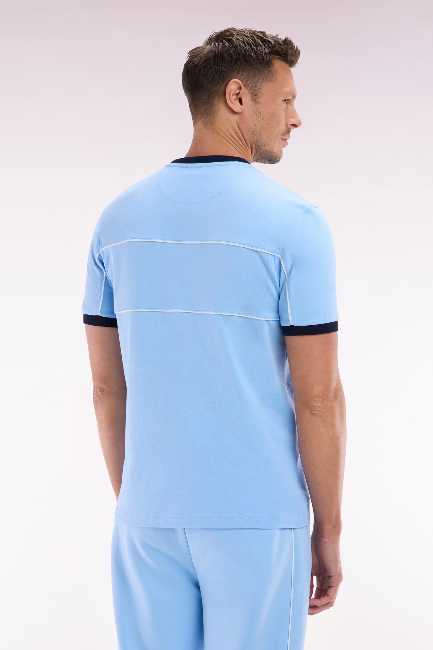 Straight-fit sky blue cotton jersey T-shirt with contrasting details