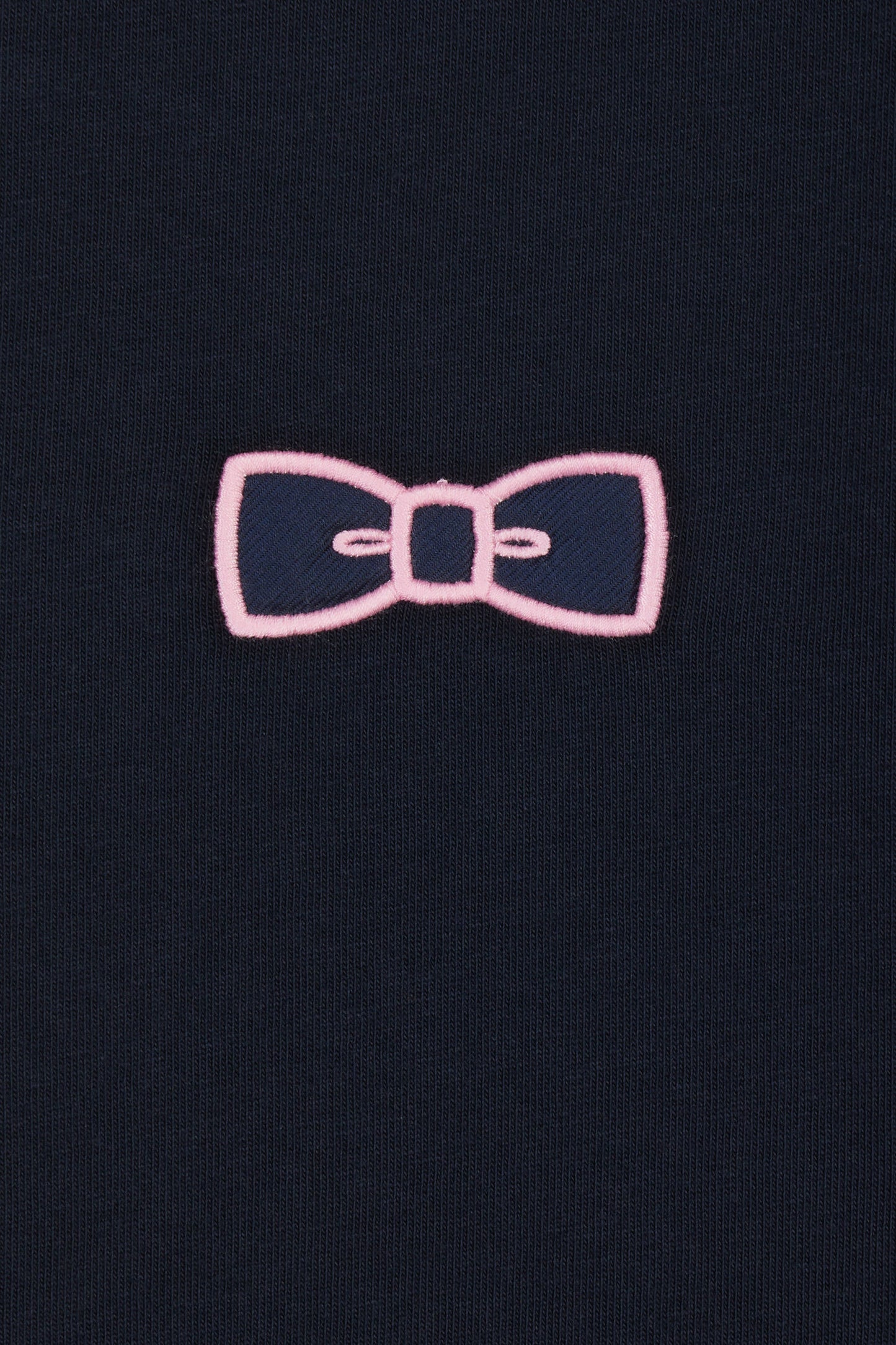 Straight-fit navy cotton T-shirt with pink piping and pink embroidery