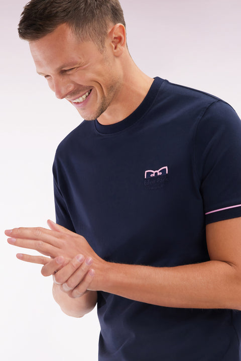 Straight-fit two-tone navy cotton T-shirt with Eden Park French Flair embroidery - Image 3