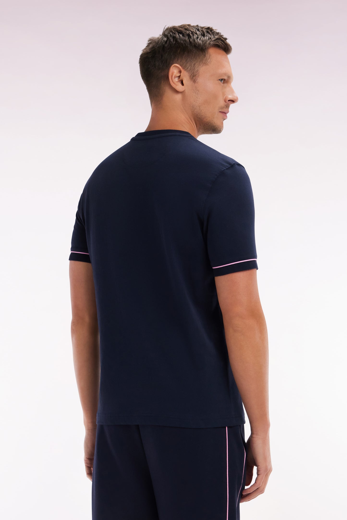 Straight-fit two-tone navy cotton T-shirt with Eden Park French Flair embroidery