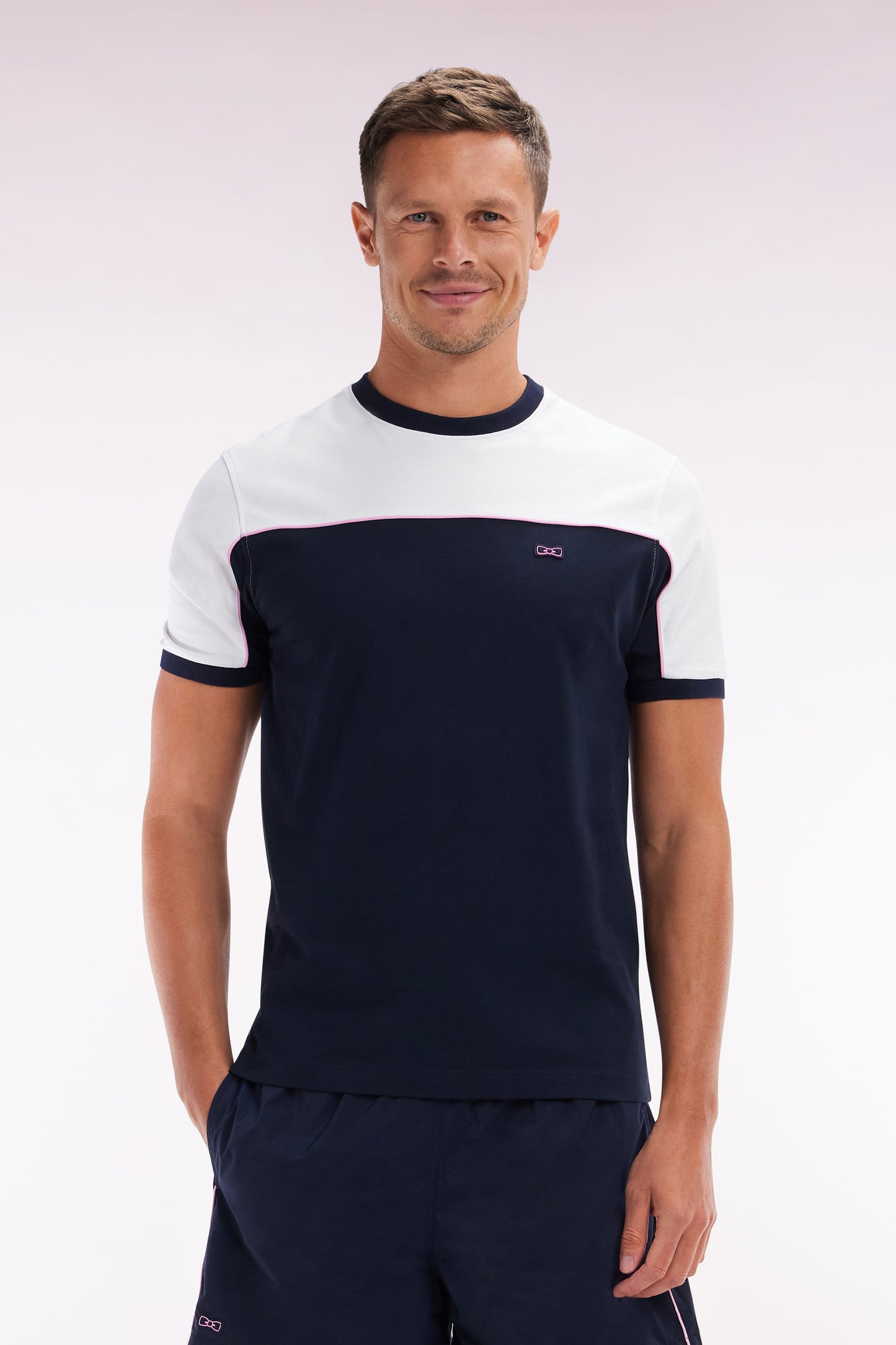 Straight-fit two-tone navy cotton jersey T-shirt
