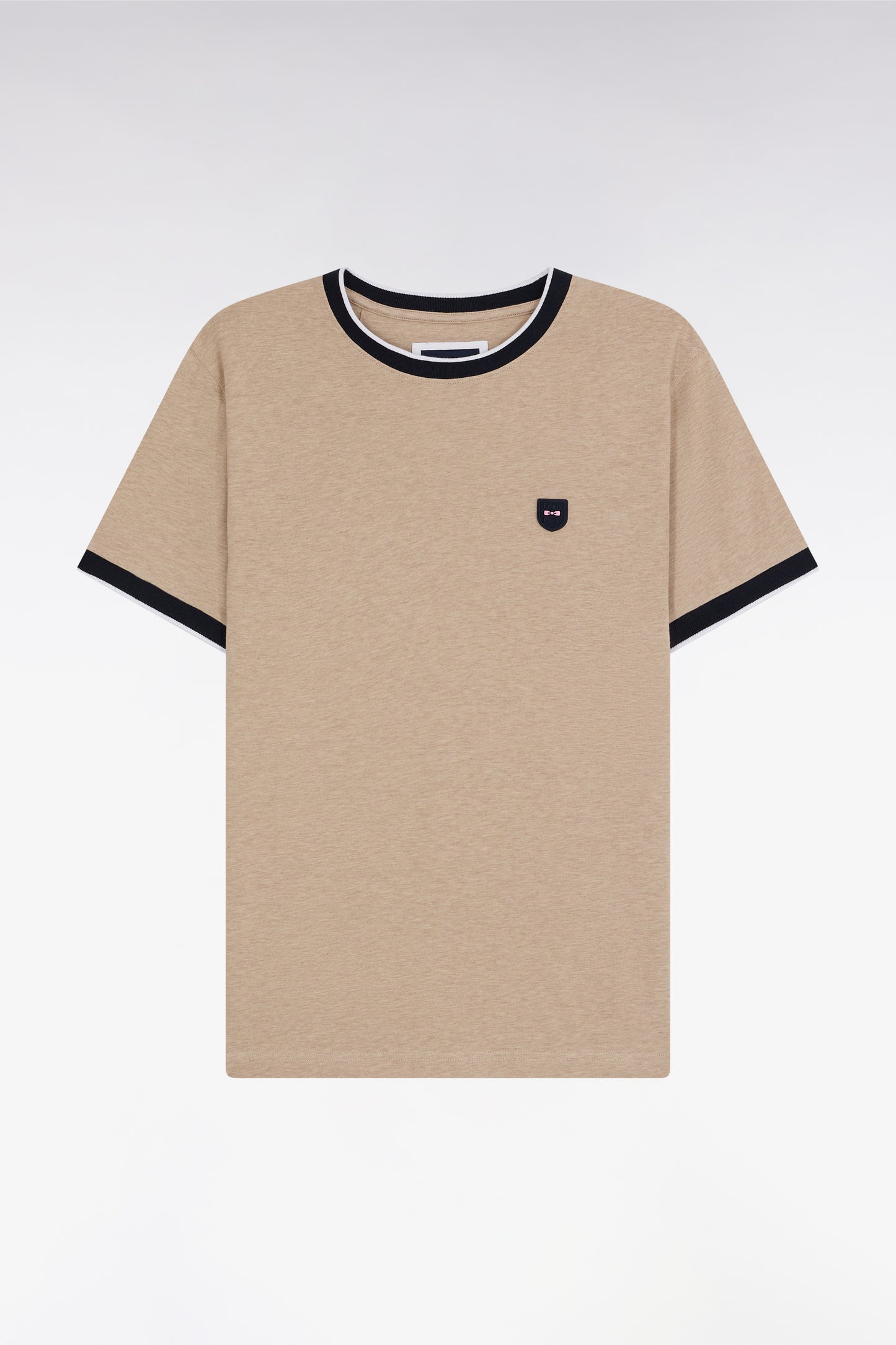 Slim-fit beige stretch cotton T-shirt