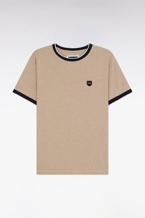 Slim-fit beige stretch cotton T-shirt - Image 1