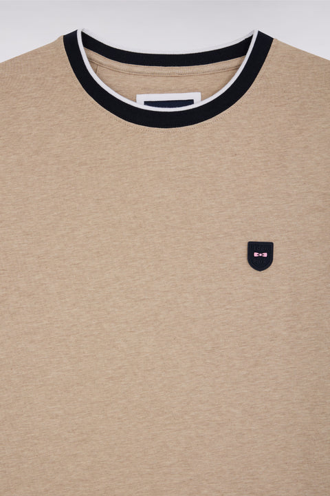 Slim-fit beige stretch cotton T-shirt - Image 2