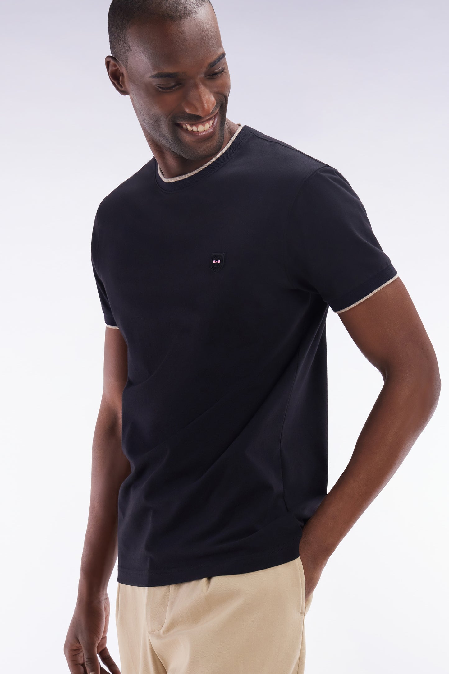 Slim-fit black stretch cotton T-shirt