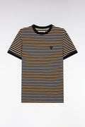 T-shirt en coton stretch rayé beige coupe ajustée