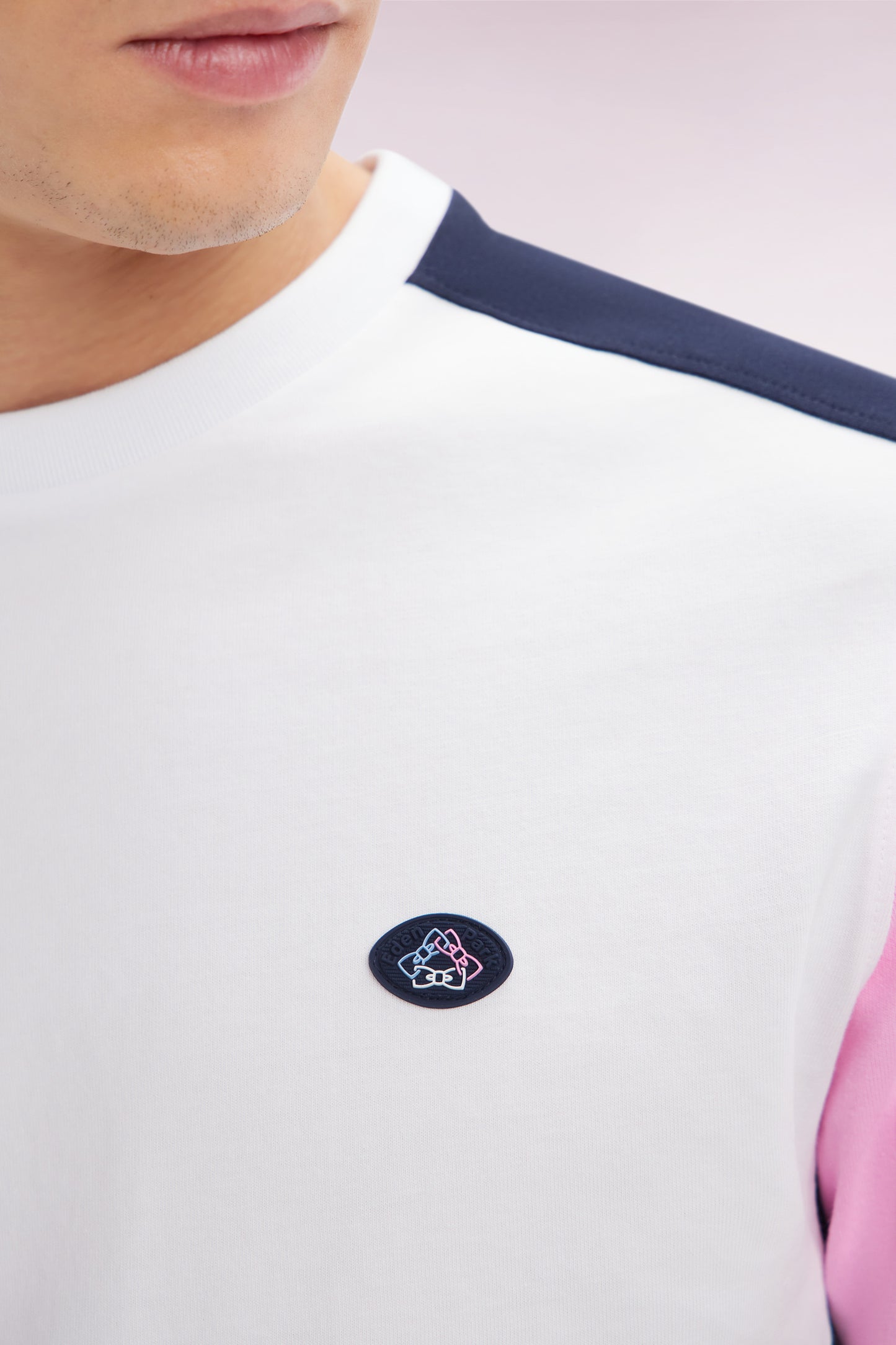 Straight-fit white cotton colorblock T-shirt