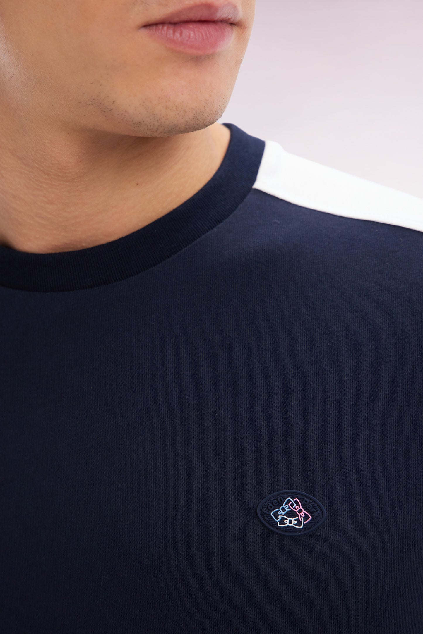 Straight-fit navy cotton colorblock T-shirt