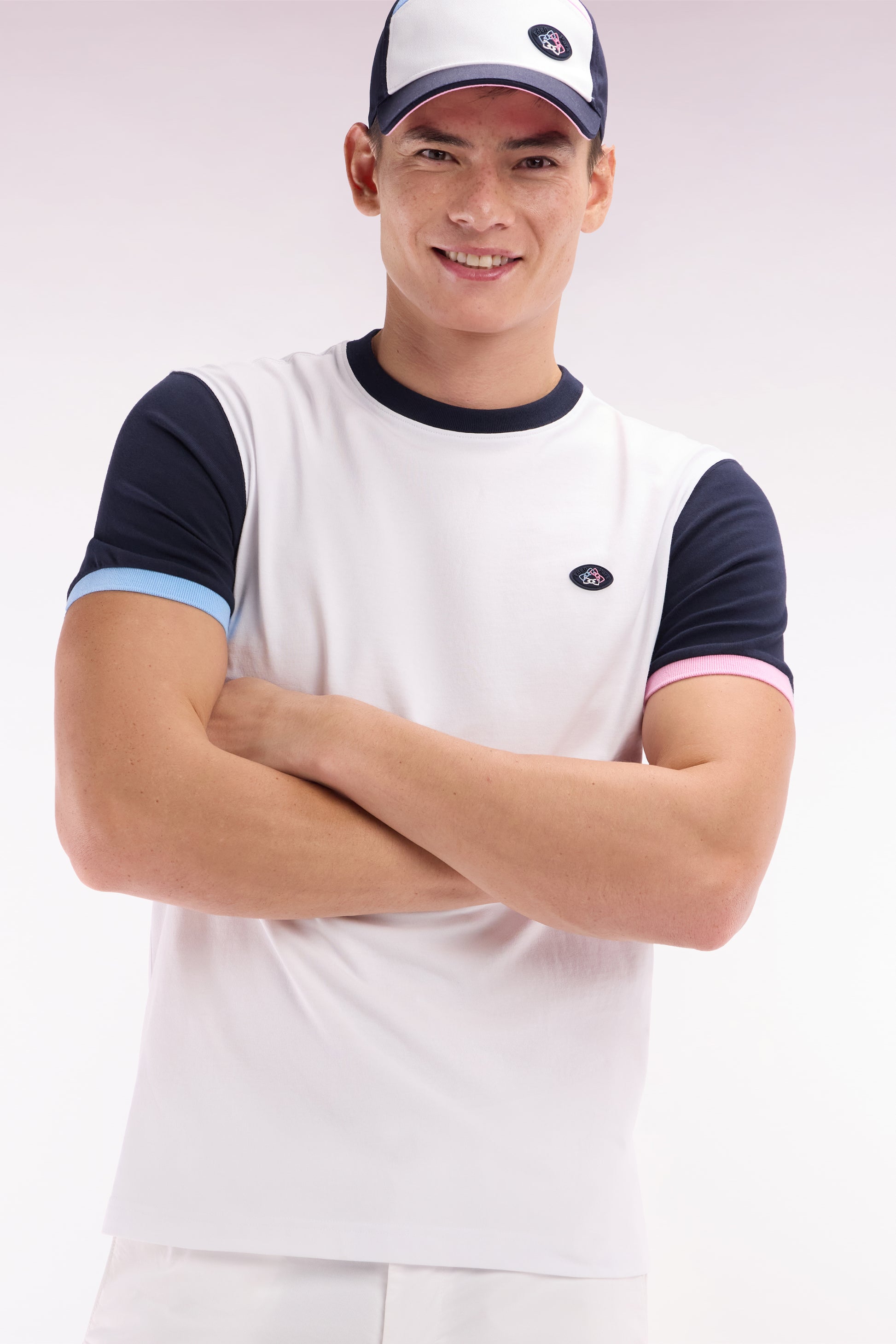 T-shirt colorblock brodé en coton blanc coupe droite