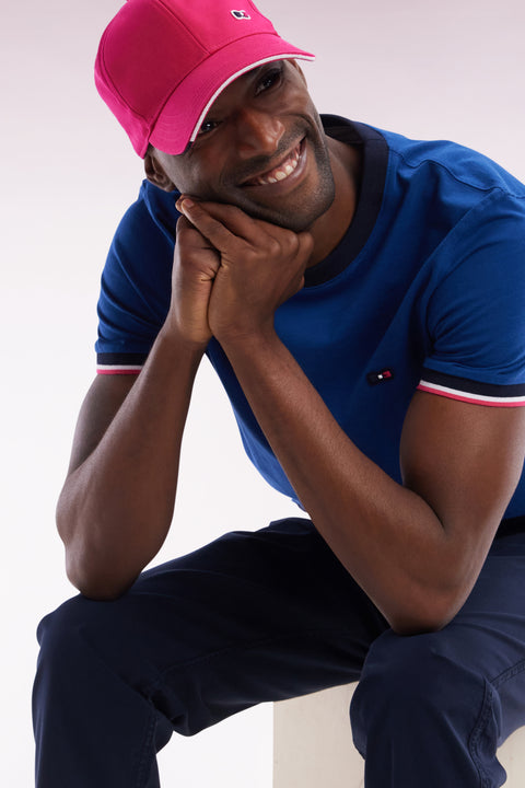T-shirt en coton bleu broderie dos coupe droite - Image 3