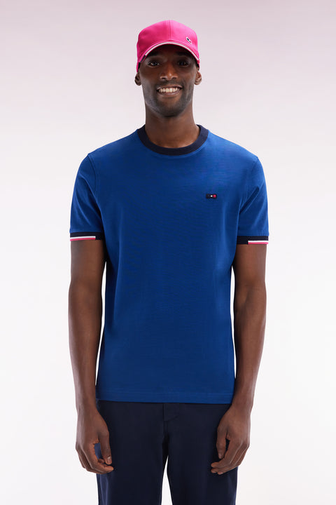 T-shirt en coton bleu broderie dos coupe droite - Image 1