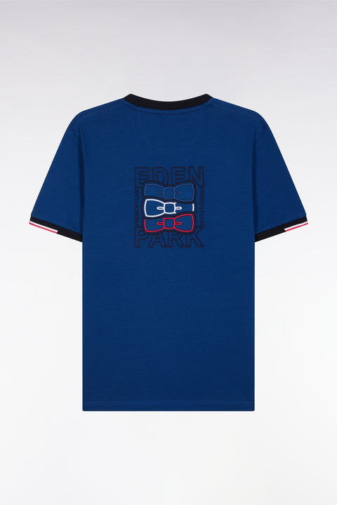 T-shirt en coton bleu broderie dos coupe droite - Image 2
