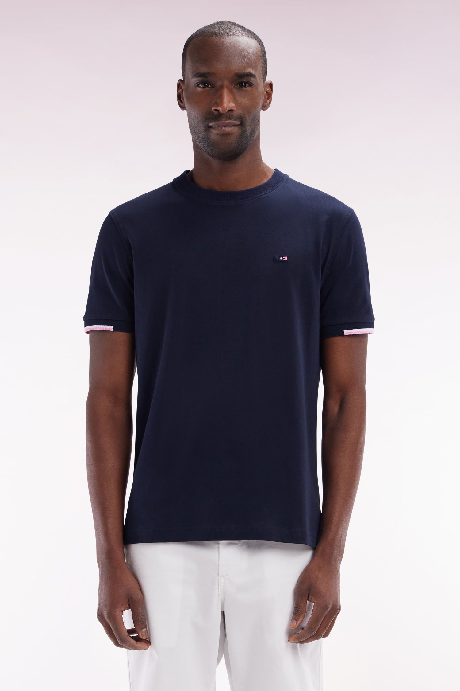 T-shirt en coton marine broderie dos coupe droite