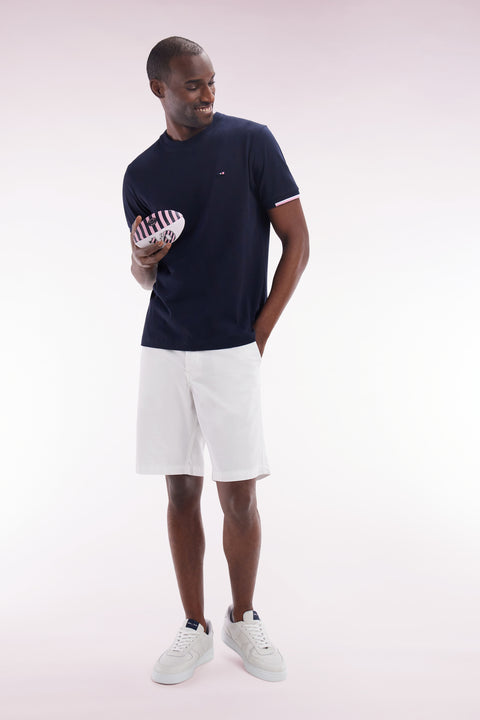 T-shirt en coton marine broderie dos coupe droite - Image 3