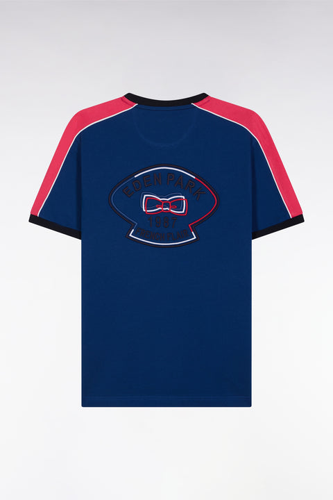 T-shirt en coton bleu foncé broderie dos et découpes coupe droite - Image 2