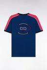 T-shirt en coton bleu foncé broderie dos et découpes coupe droite