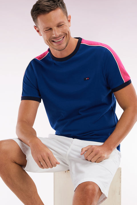 T-shirt en coton bleu foncé broderie dos et découpes coupe droite - Image 3