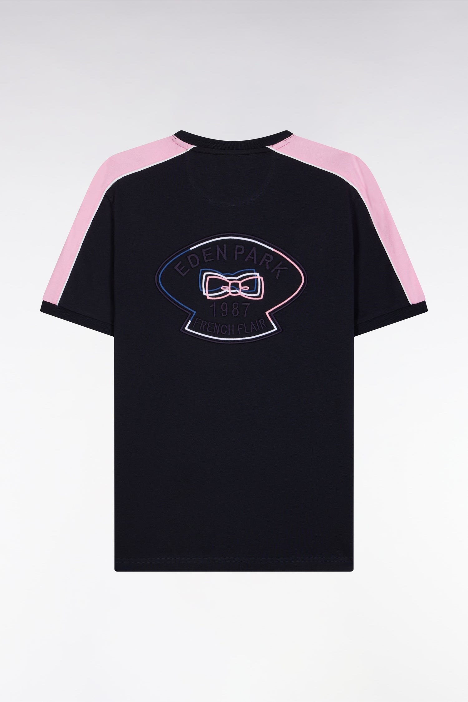 T-shirt en coton marine broderie dos et découpes coupe droite