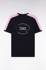 T-shirt en coton marine broderie dos et découpes coupe droite