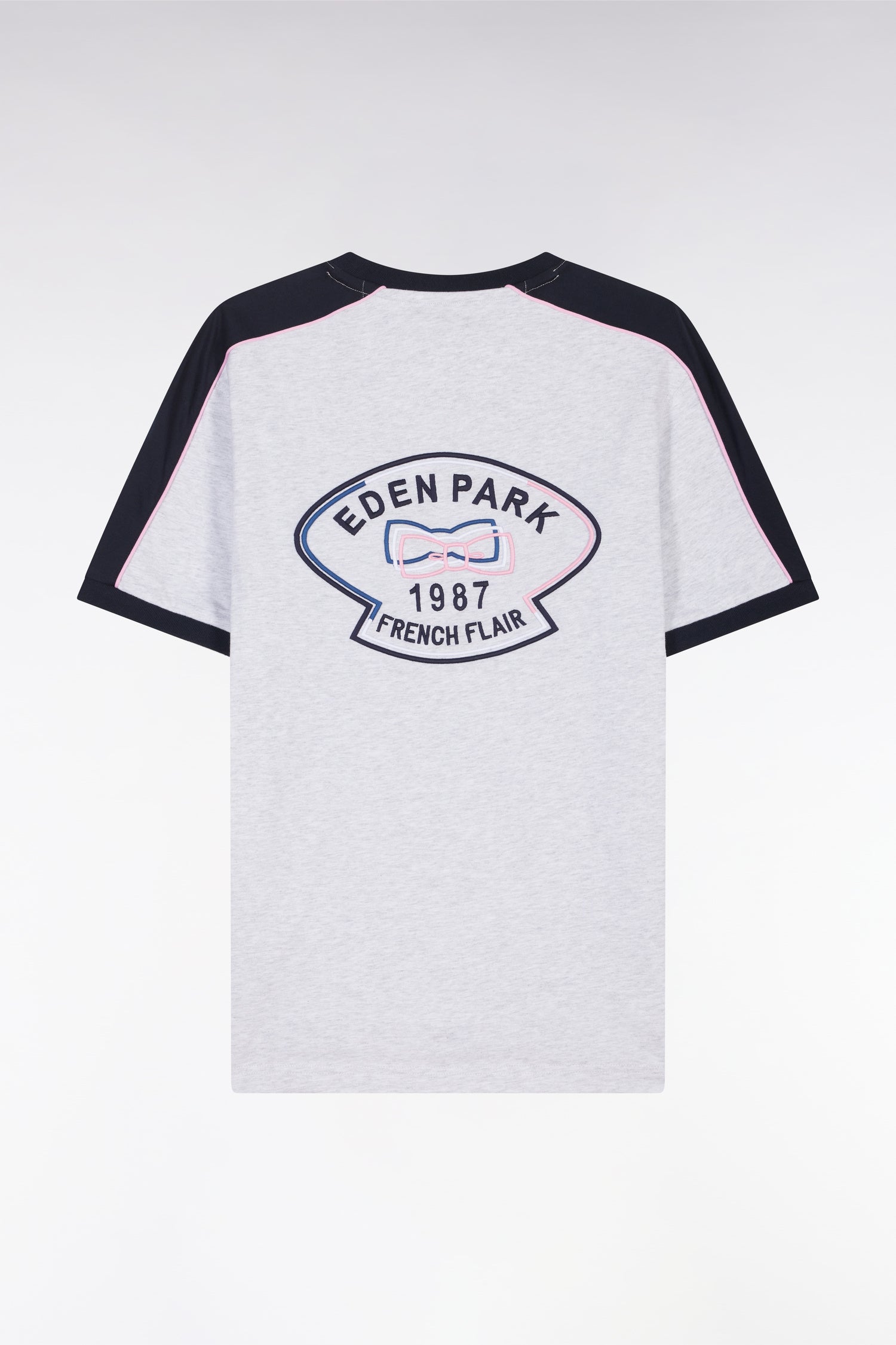 T-shirt en coton gris broderie dos et découpes coupe droite