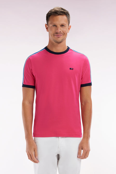 T-shirt en coton fuchsia broderie dos et découpes coupe droite - Image 1