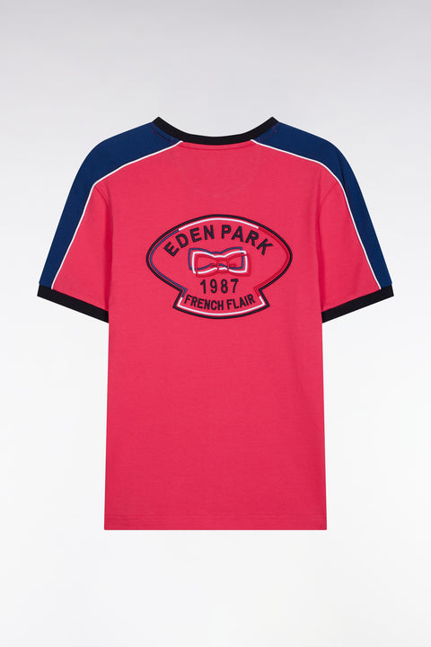 T-shirt en coton fuchsia broderie dos et découpes coupe droite - Image 2