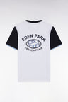 T-shirt en coton blanc et marine broderie dos coupe droite