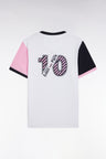 Straight-fit colorblock T-shirt in white cotton with 10 embroidery
