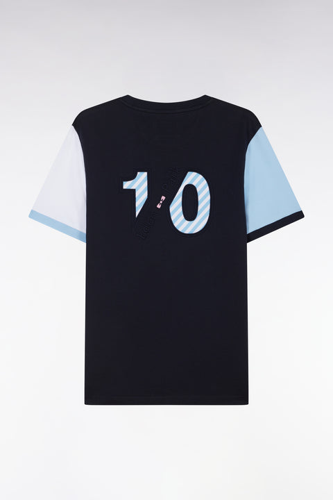 T-shirt colorblock en coton marine broderie 10 coupe droite - Image 2