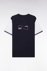 Straight-fit two-tone white cotton T-shirt with bow tie embroidery