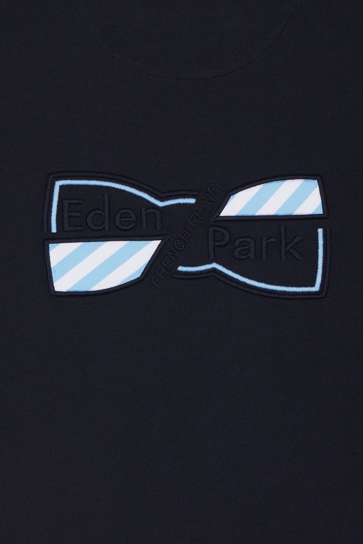 Straight-fit two-tone navy cotton T-shirt with bow tie embroidery