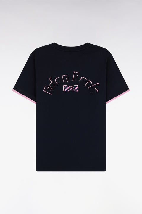 T-shirt en coton marine broderie nœud papillon Eden Park coupe droite - Image 1