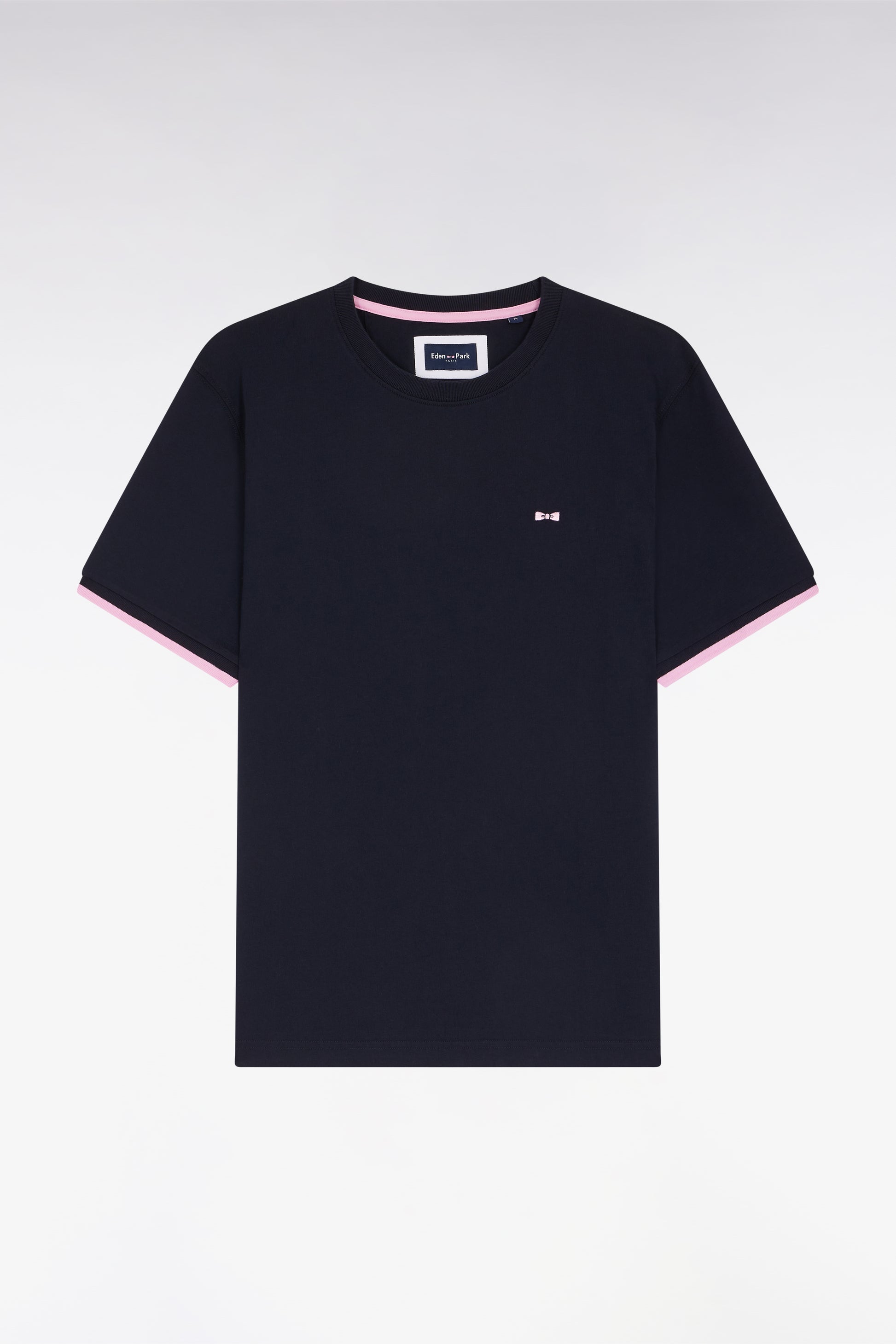 Broderie Tee Shirt Noeud Papillon Straight-fit Navy Cotton T-shirt