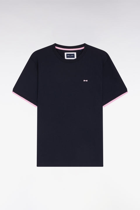 Straight-fit navy cotton T-shirt with Eden Park bow tie embroidery - Image 1