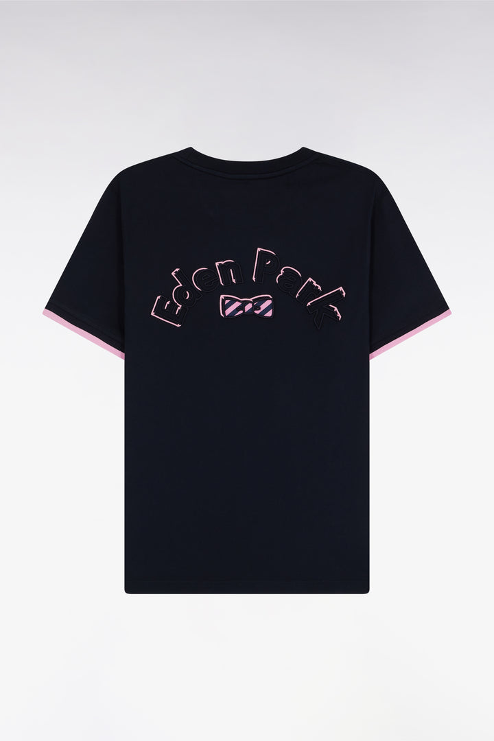 T-shirt en coton marine broderie nœud papillon Eden Park coupe droite