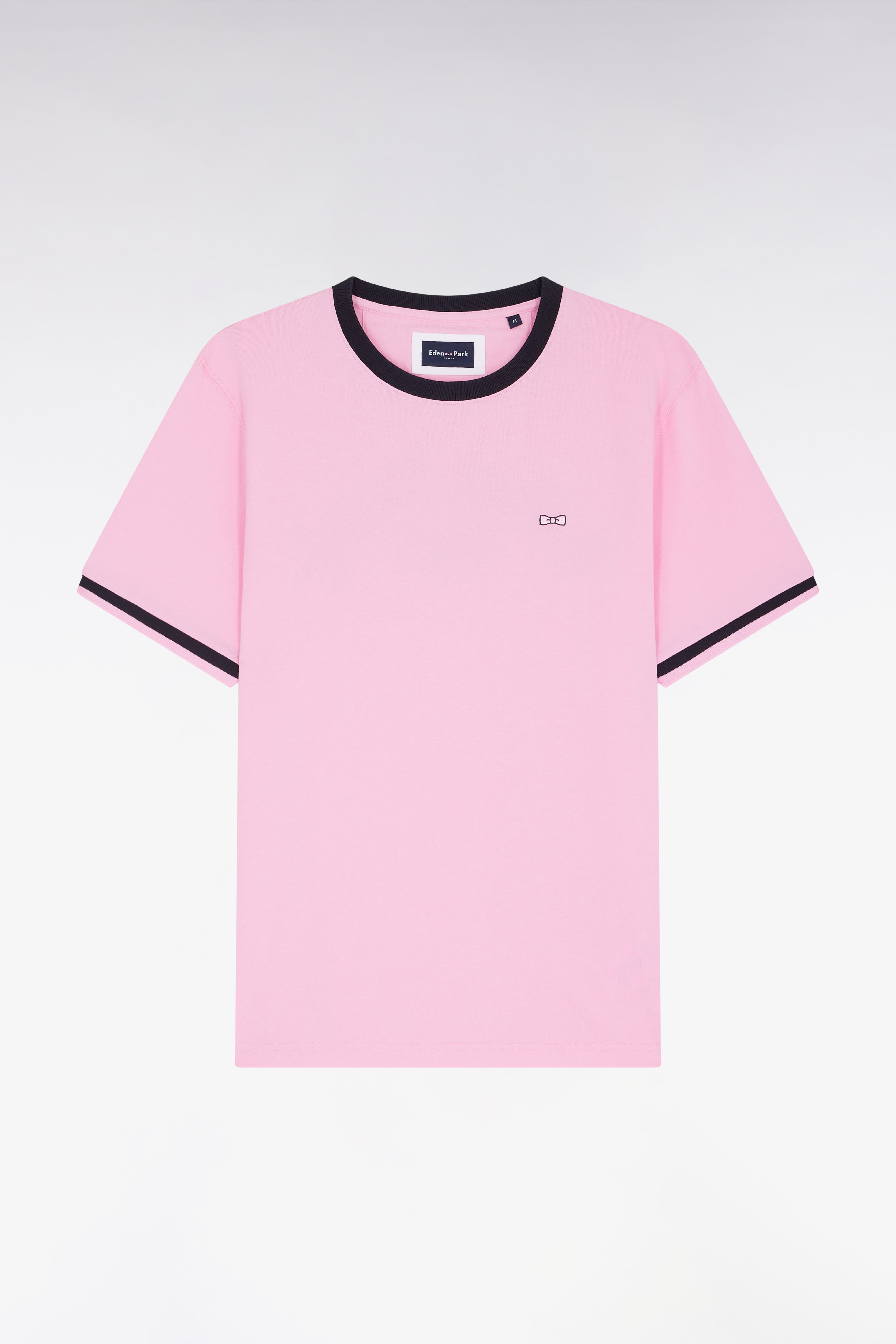 Straight-fit pink cotton T-shirt with Eden Park bow tie