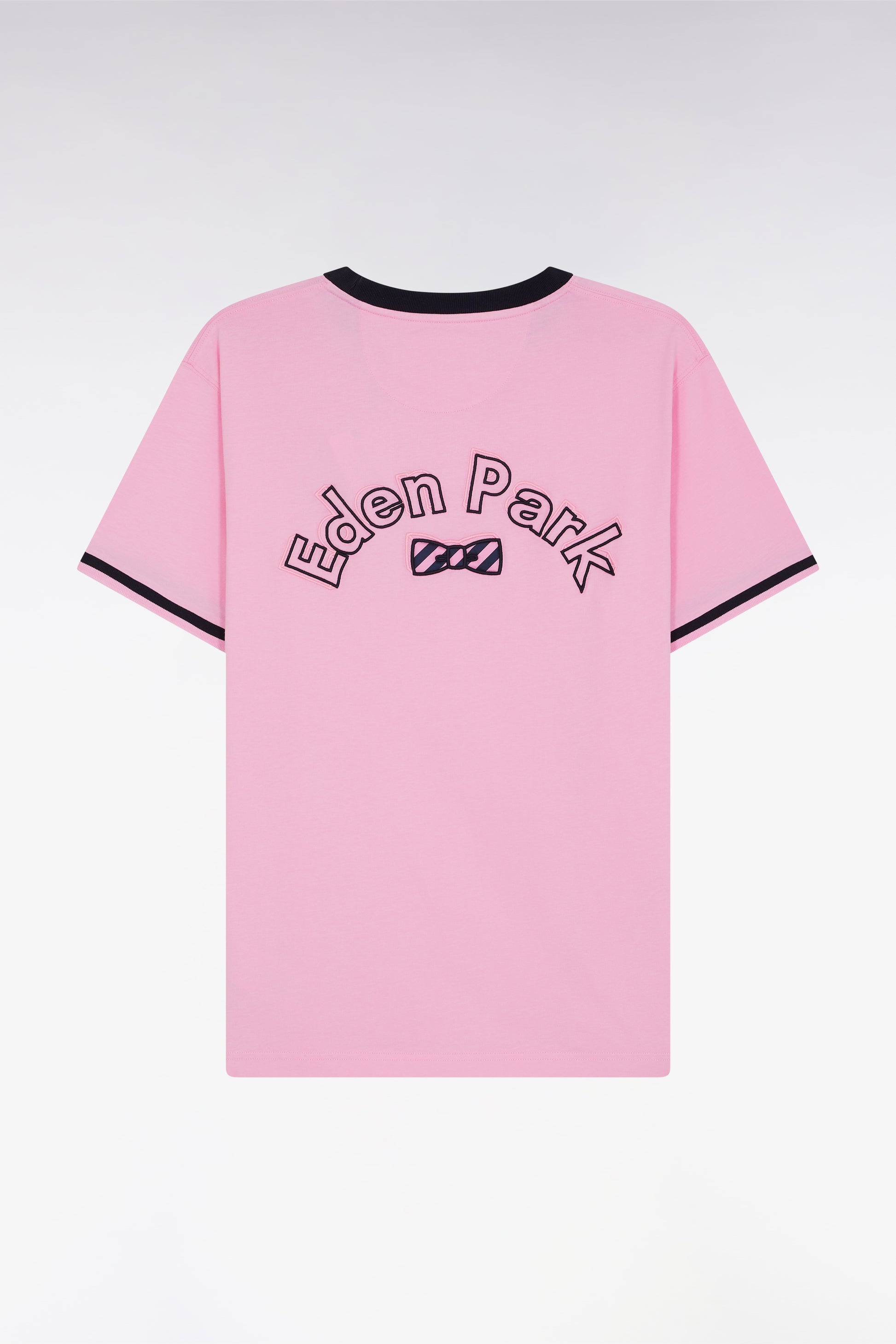 T-shirt en coton rose broderie nœud papillon Eden Park coupe droite