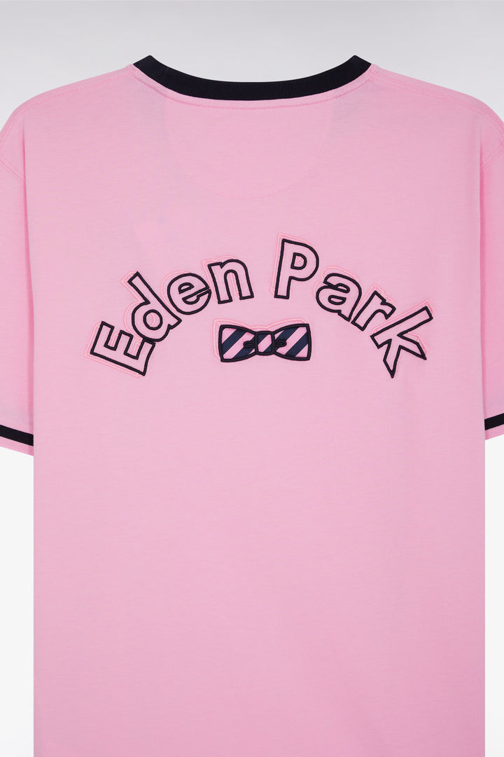T-shirt en coton rose broderie nœud papillon Eden Park coupe droite
