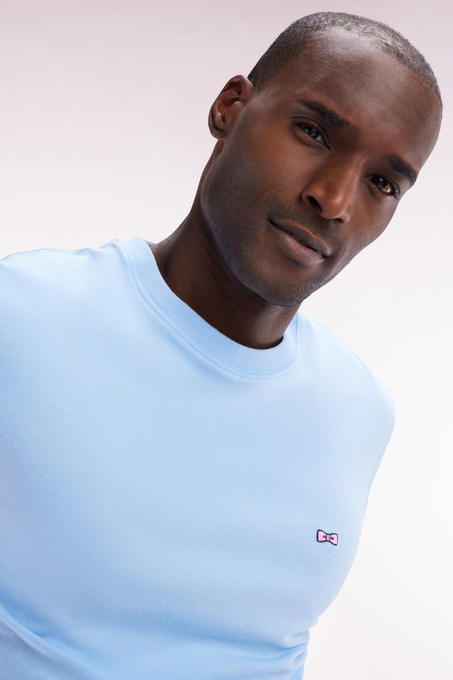 Straight-fit screen-printed sky blue cotton T-shirt