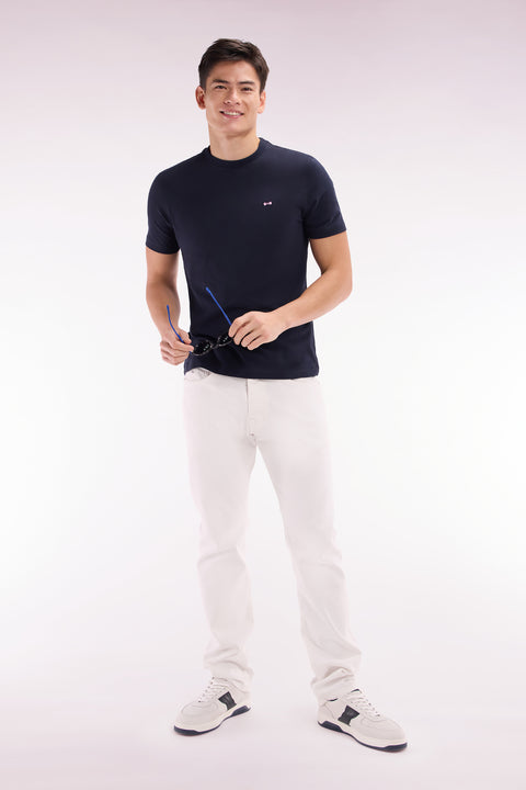 T-shirt en coton marine broderie dos cerclée coupe droite - Image 3